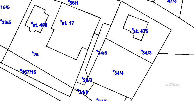 Parcela st. 34/6 v KÚ Mokrovraty, Katastrální mapa