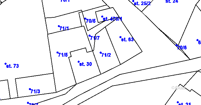 Parcela st. 71/2 v KÚ Mokrovraty, Katastrální mapa