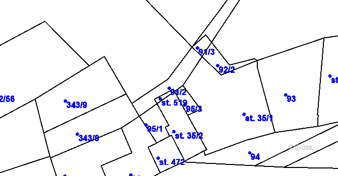 Parcela st. 91/2 v KÚ Mokrovraty, Katastrální mapa