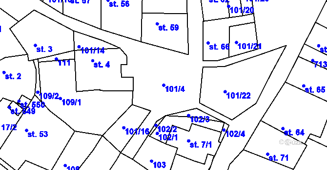 Parcela st. 101/4 v KÚ Mokrovraty, Katastrální mapa