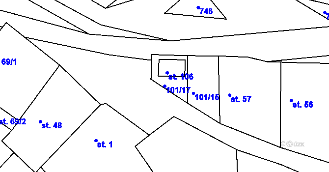 Parcela st. 101/17 v KÚ Mokrovraty, Katastrální mapa
