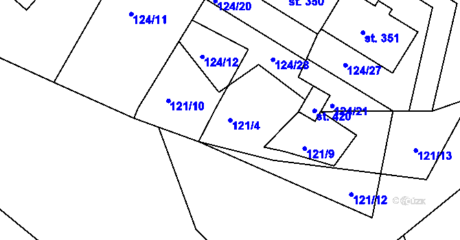 Parcela st. 121/4 v KÚ Mokrovraty, Katastrální mapa