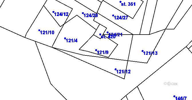 Parcela st. 121/9 v KÚ Mokrovraty, Katastrální mapa