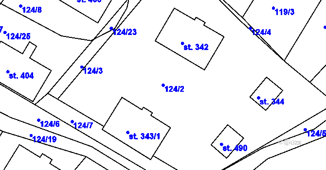 Parcela st. 124/2 v KÚ Mokrovraty, Katastrální mapa