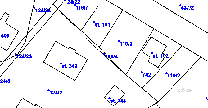 Parcela st. 124/4 v KÚ Mokrovraty, Katastrální mapa