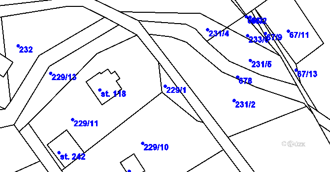 Parcela st. 229/1 v KÚ Mokrovraty, Katastrální mapa