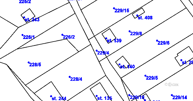 Parcela st. 229/4 v KÚ Mokrovraty, Katastrální mapa
