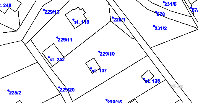 Parcela st. 229/10 v KÚ Mokrovraty, Katastrální mapa