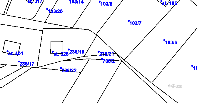 Parcela st. 235/21 v KÚ Mokrovraty, Katastrální mapa