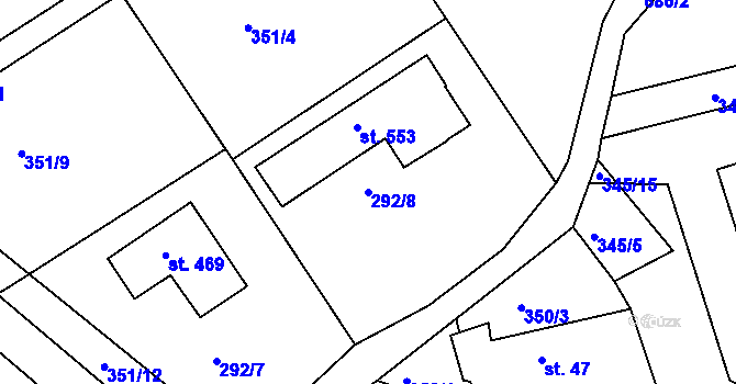 Parcela st. 292/8 v KÚ Mokrovraty, Katastrální mapa