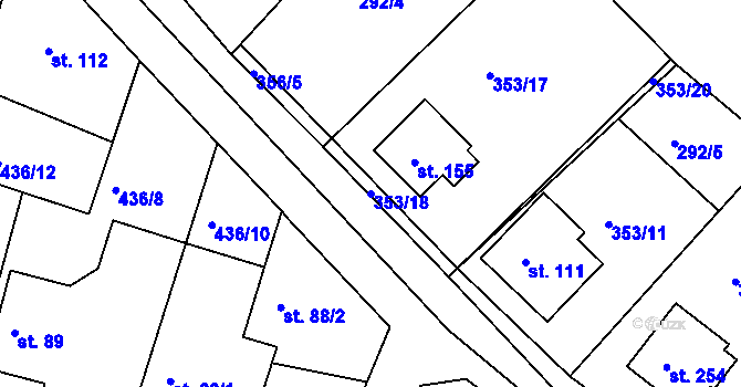 Parcela st. 353/18 v KÚ Mokrovraty, Katastrální mapa