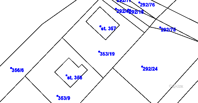 Parcela st. 353/19 v KÚ Mokrovraty, Katastrální mapa