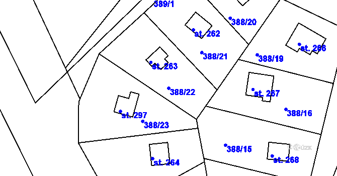 Parcela st. 388/22 v KÚ Mokrovraty, Katastrální mapa
