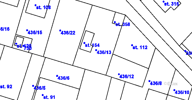 Parcela st. 436/13 v KÚ Mokrovraty, Katastrální mapa