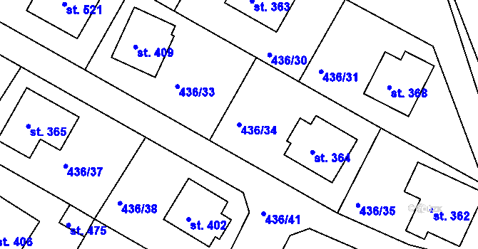 Parcela st. 436/34 v KÚ Mokrovraty, Katastrální mapa