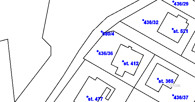 Parcela st. 436/36 v KÚ Mokrovraty, Katastrální mapa