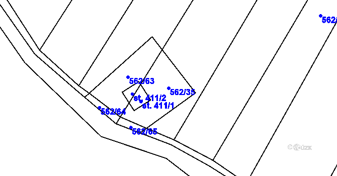 Parcela st. 562/35 v KÚ Mokrovraty, Katastrální mapa