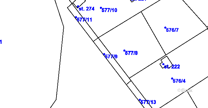 Parcela st. 577/9 v KÚ Mokrovraty, Katastrální mapa