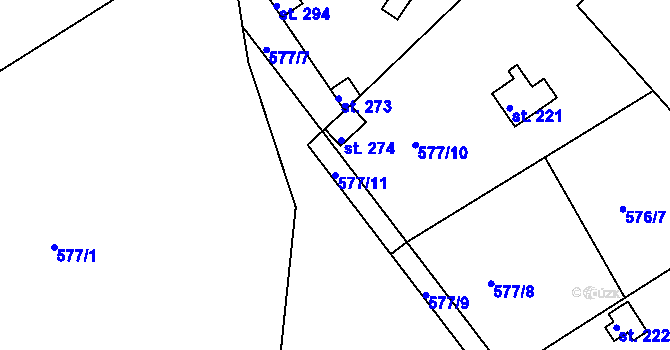 Parcela st. 577/11 v KÚ Mokrovraty, Katastrální mapa