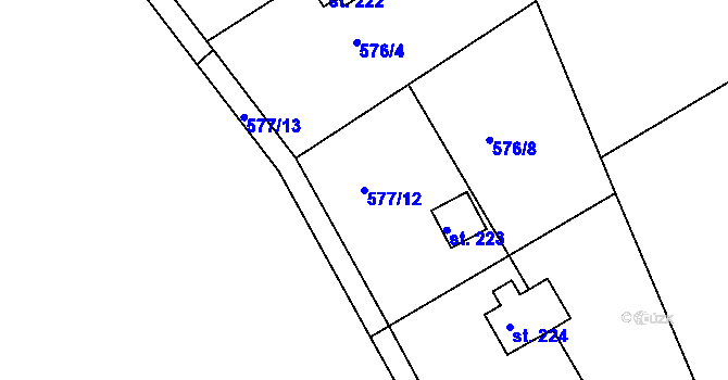Parcela st. 577/12 v KÚ Mokrovraty, Katastrální mapa