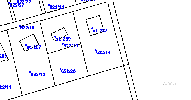 Parcela st. 622/14 v KÚ Mokrovraty, Katastrální mapa
