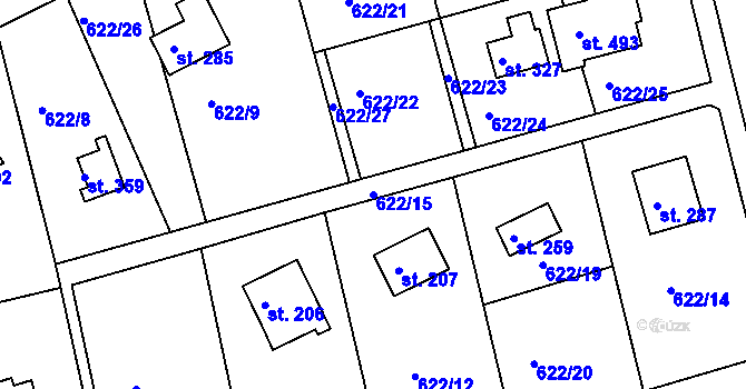 Parcela st. 622/15 v KÚ Mokrovraty, Katastrální mapa