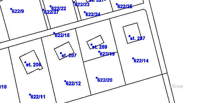 Parcela st. 622/19 v KÚ Mokrovraty, Katastrální mapa