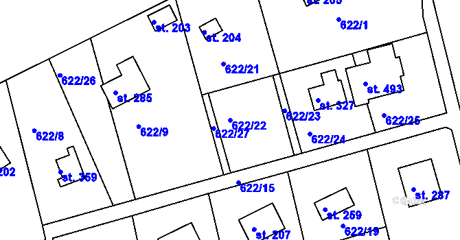 Parcela st. 622/22 v KÚ Mokrovraty, Katastrální mapa