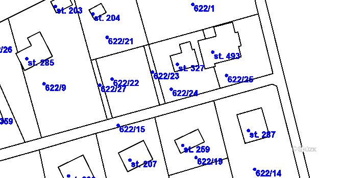 Parcela st. 622/24 v KÚ Mokrovraty, Katastrální mapa