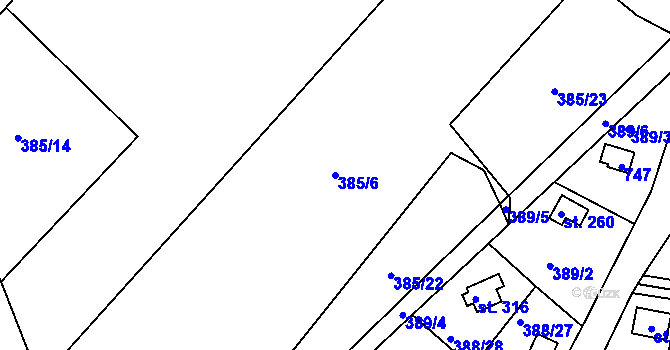 Parcela st. 385/6 v KÚ Mokrovraty, Katastrální mapa