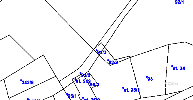 Parcela st. 91/3 v KÚ Mokrovraty, Katastrální mapa