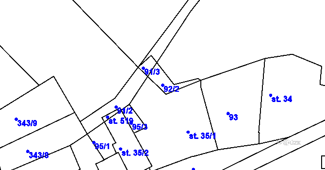 Parcela st. 92/2 v KÚ Mokrovraty, Katastrální mapa