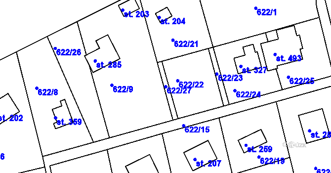Parcela st. 622/27 v KÚ Mokrovraty, Katastrální mapa