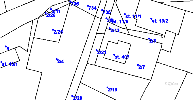 Parcela st. 2/21 v KÚ Mokrovraty, Katastrální mapa