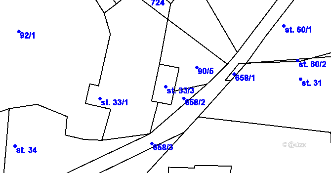 Parcela st. 33/3 v KÚ Mokrovraty, Katastrální mapa