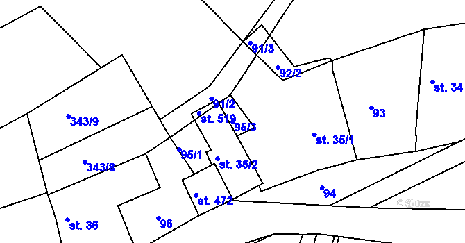 Parcela st. 95/3 v KÚ Mokrovraty, Katastrální mapa