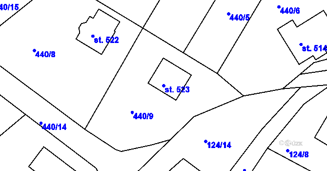 Parcela st. 523 v KÚ Mokrovraty, Katastrální mapa
