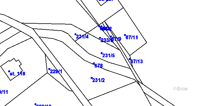 Parcela st. 231/5 v KÚ Mokrovraty, Katastrální mapa