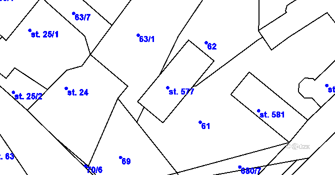 Parcela st. 577 v KÚ Mokrovraty, Katastrální mapa