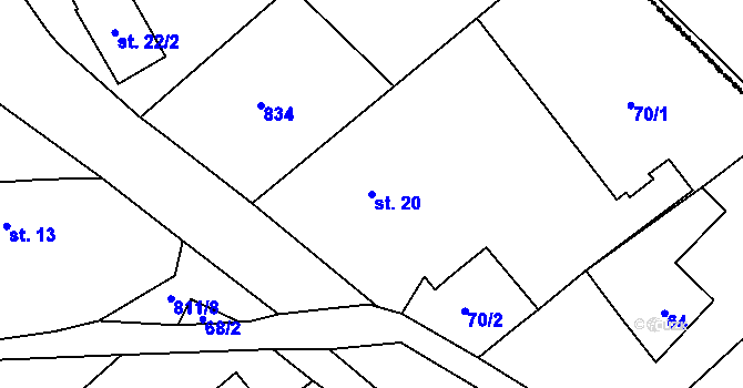 Parcela st. 20 v KÚ Mokré, Katastrální mapa
