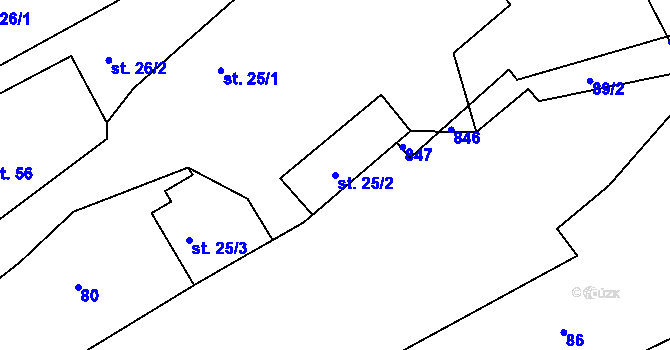 Parcela st. 25/2 v KÚ Mokré, Katastrální mapa