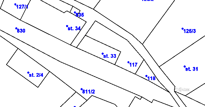 Parcela st. 33 v KÚ Mokré, Katastrální mapa