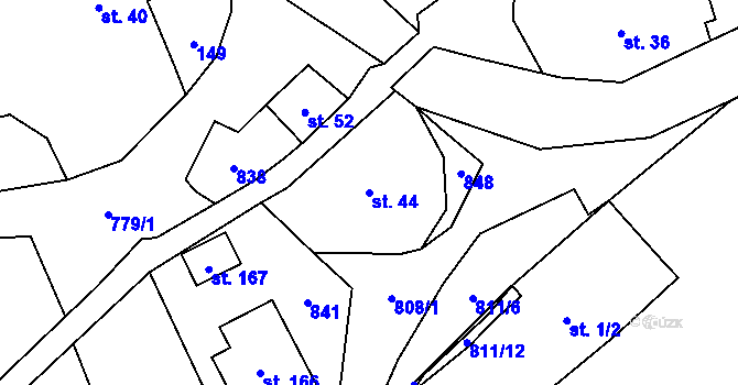 Parcela st. 44 v KÚ Mokré, Katastrální mapa