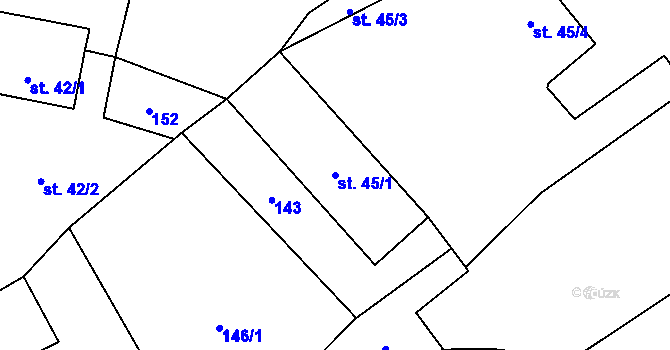 Parcela st. 45/1 v KÚ Mokré, Katastrální mapa