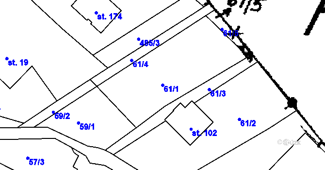 Parcela st. 61/1 v KÚ Mokré, Katastrální mapa