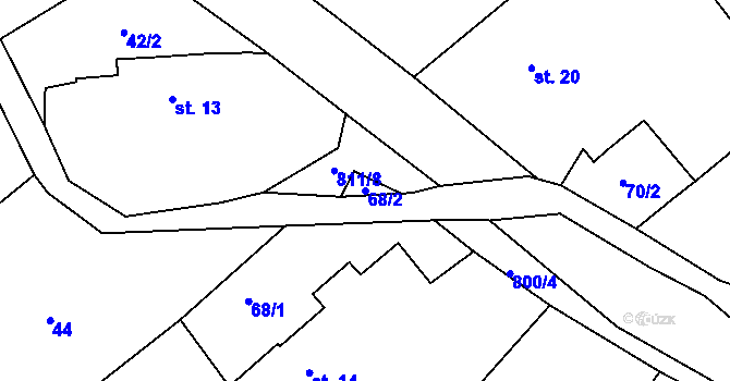 Parcela st. 68/2 v KÚ Mokré, Katastrální mapa