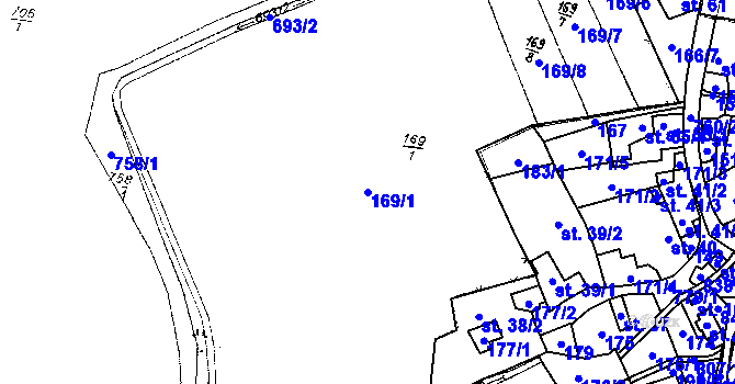 Parcela st. 169/1 v KÚ Mokré, Katastrální mapa