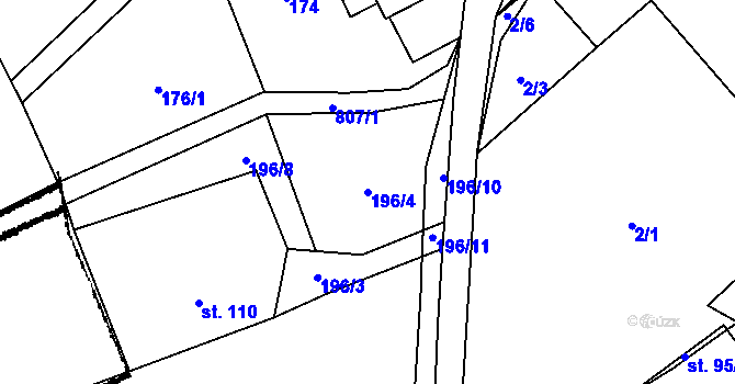 Parcela st. 196/4 v KÚ Mokré, Katastrální mapa