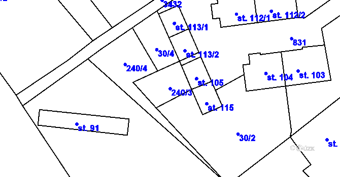 Parcela st. 240/3 v KÚ Mokré, Katastrální mapa