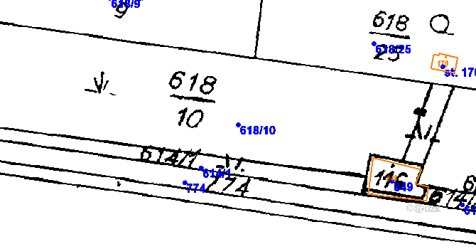 Parcela st. 618/10 v KÚ Mokré, Katastrální mapa
